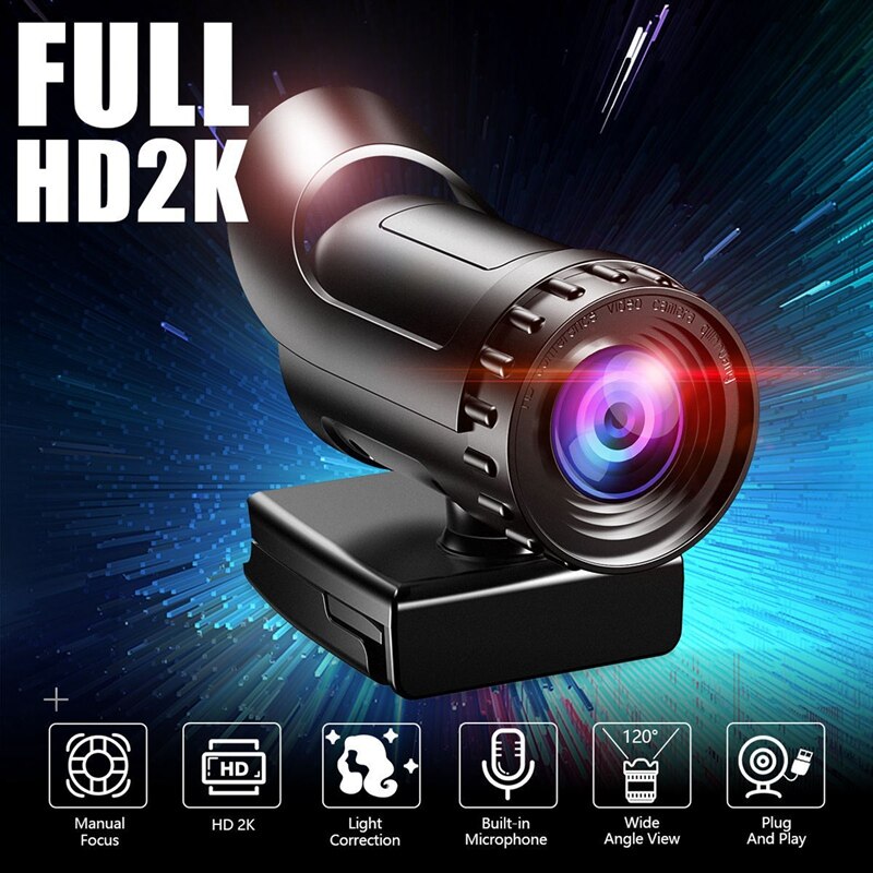 2K USB Webcam HD Camera Auto Focus Webcam with Microphone and Tripod for PC Laptop Notebook TV Computer Video Web Cam