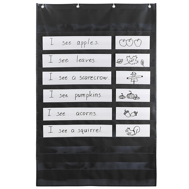 FBIL-Classroom Children Pocket Chart with Hook Schedule for Home School: Black