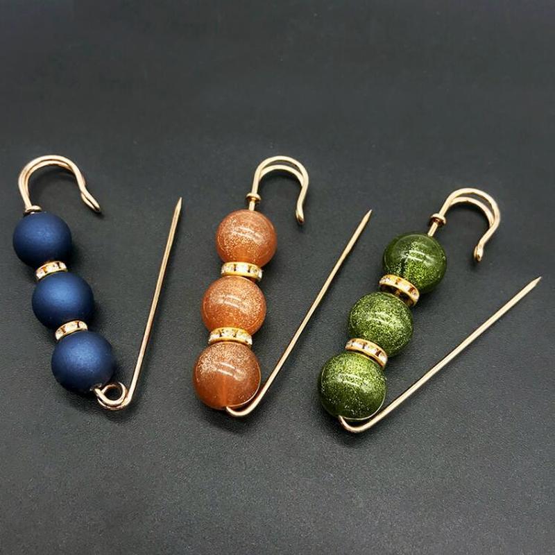 Stor farvet perle broche pin kjole rhinsten perler dekoration spænde sikkerhedsnål smykker brocher til skjorte krave tilbehør