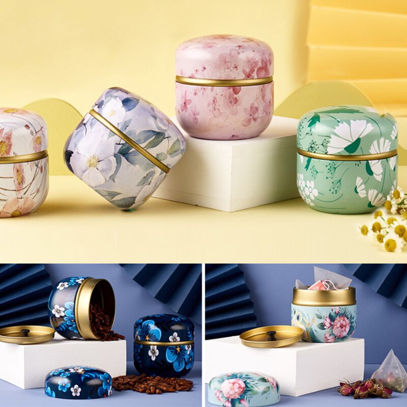 Tea Cans Retro Floral Tin Cans Tea Storage Box Wedding Candy Box Box Sealed Food Packaging Jars Candle Jars