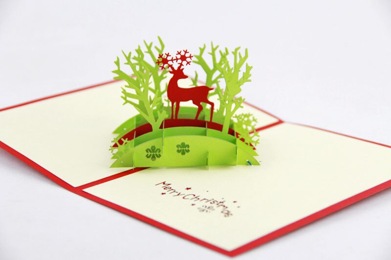 3D Merry Christmas Reindeer Custom Greeting Card Postcards Handmade Card Birthday Thanksgiving Greeting Card