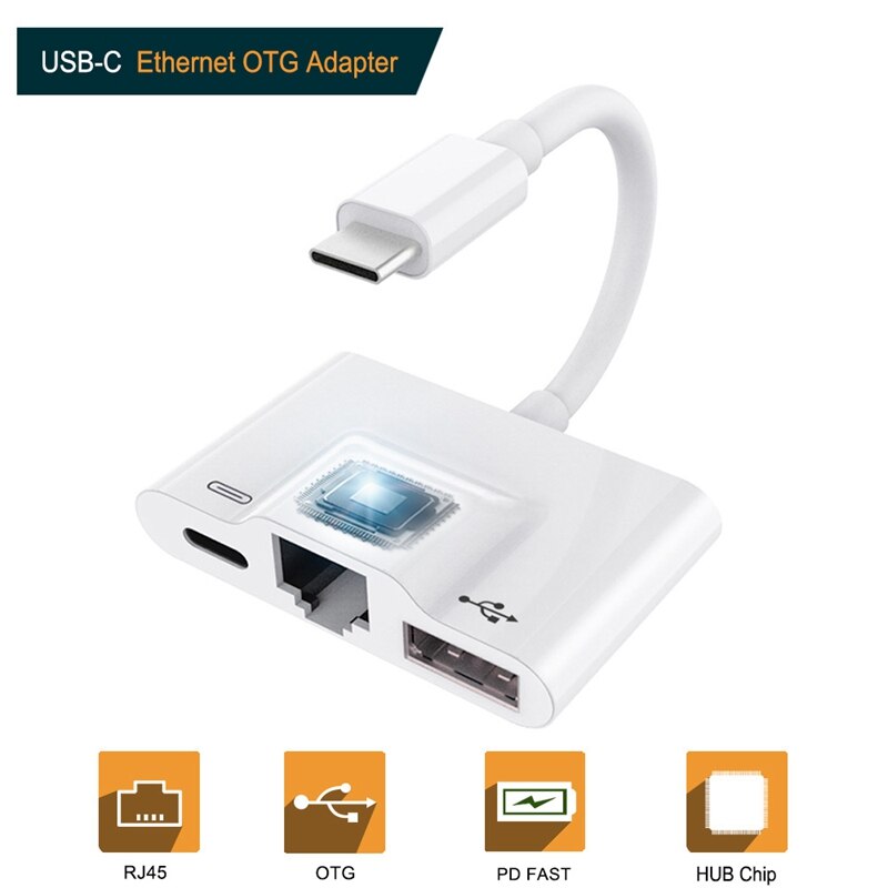 3 i 1 laderadapter til type-c til lan 100 mbps ethernet  rj45 adapter otg usb 3.0 kameraleser til type-c smarttelefon