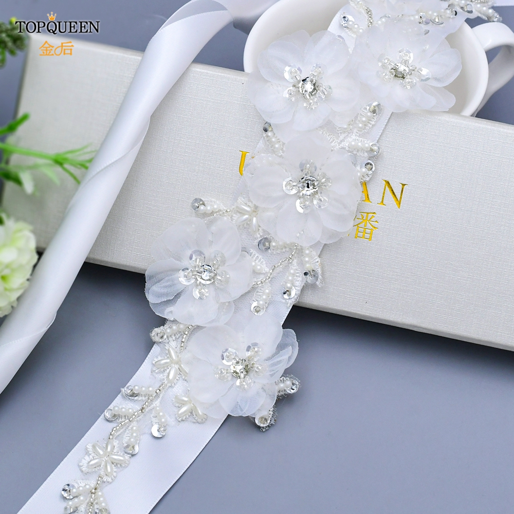 Topqueen Luxe Bruids Riem Applique Riem Met Bloem Bridal Accessoires Sash Vrouwen Witte Bloem Riemen Riem S249