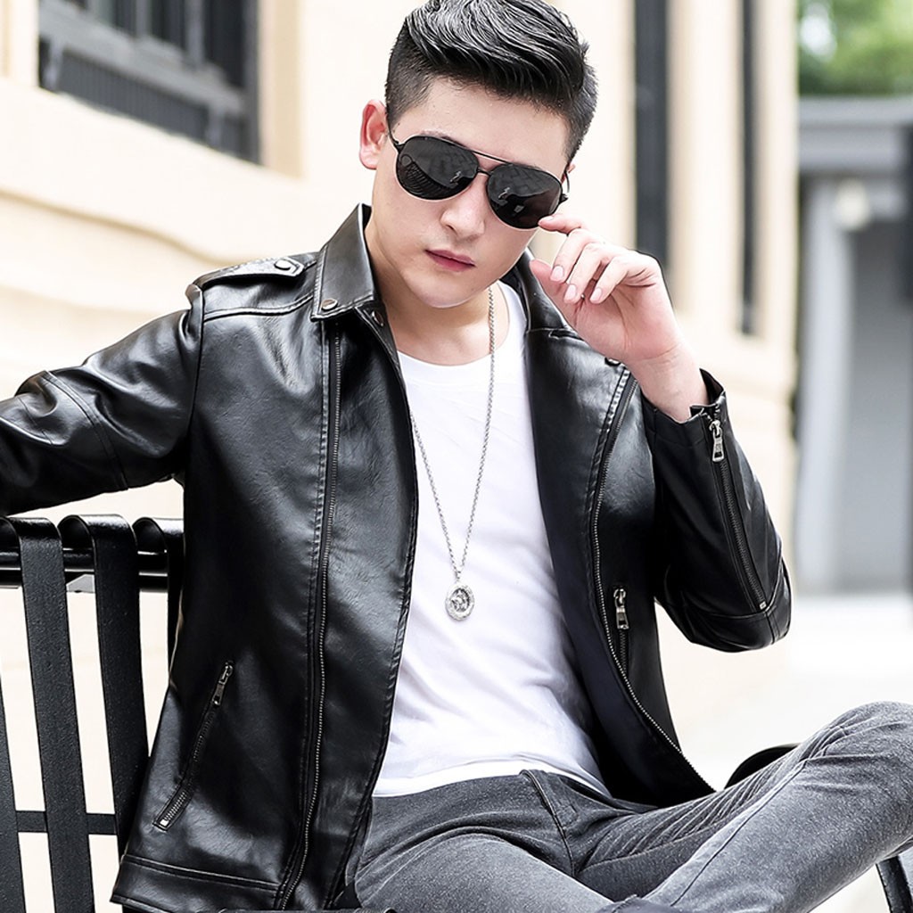Men's leather jacket Autumn Winter кожаная куртка мужская jaqueta de couro masculino Biker Motorcycle Zipper Long Sleeve Coat #3: A / M