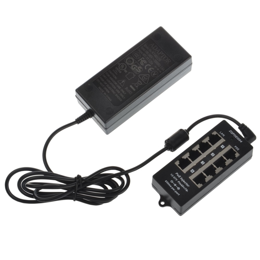 POE-4-48v60w 4 Port PoE Injector mode B 100Mbps PoE injector use with router/switches For CCTV cameras, include power adapter