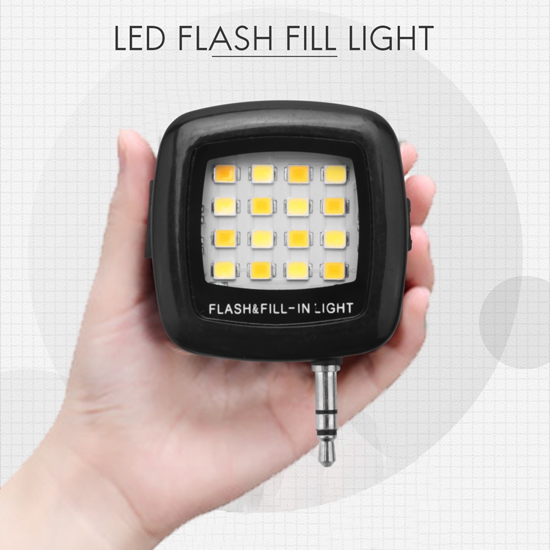 3.5Mm Smart Selfie 16 Led Camera Flash Licht Invullen Voor Mobiele Telefoon Zwart