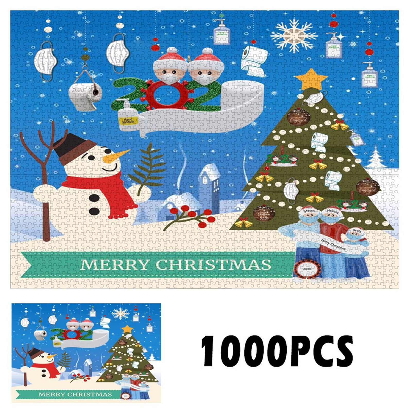 Christmas 1000 Pcs Jigsaw Puzzles Beautiful Snow Scene Festive Home Entertainment Toys Games: C
