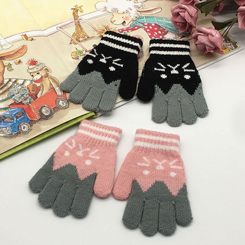 Guantes para niños y niñas de 1 par, guantes para chicas y chicos, de Cachemira de imitación, para el invierno