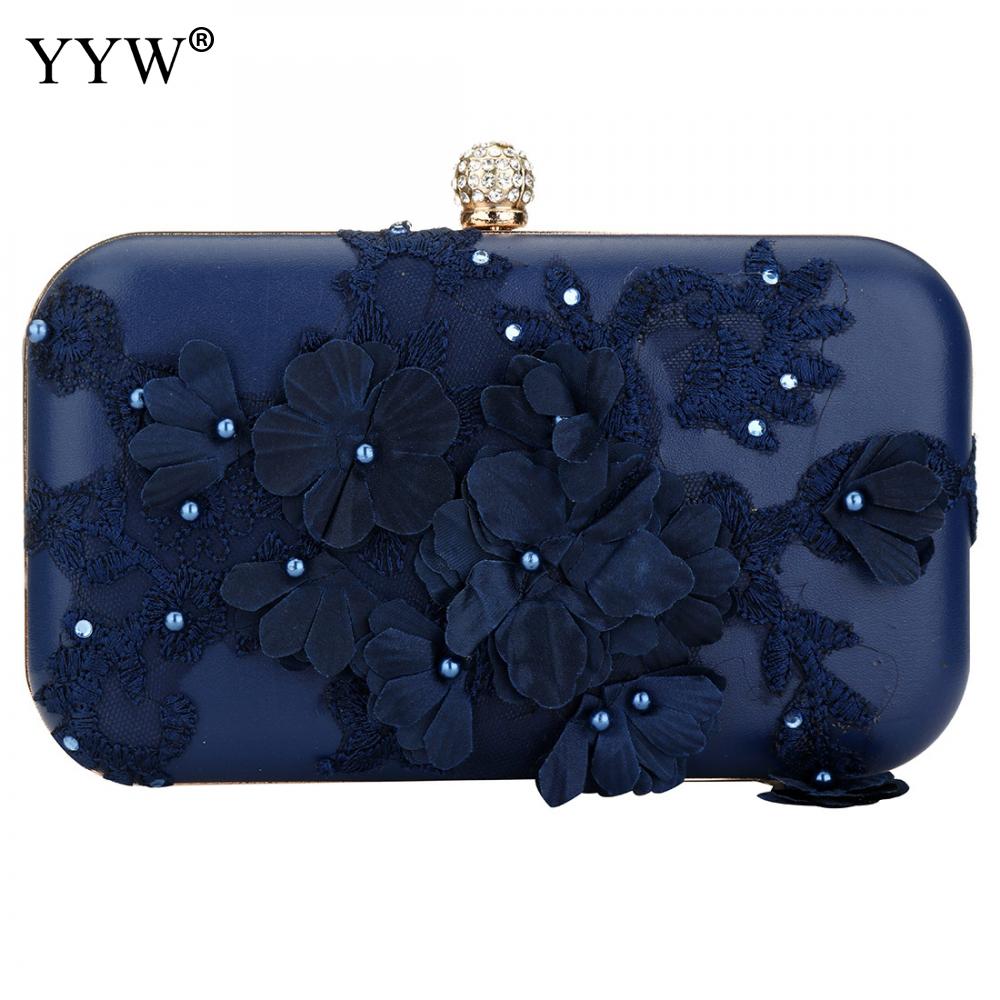 Vrouwen Clutch Bag Bloem Dames Dark Blue Avondtassen Dames Dag Koppelingen Purse Vrouwelijke Roze Bruiloft Tas Met strass