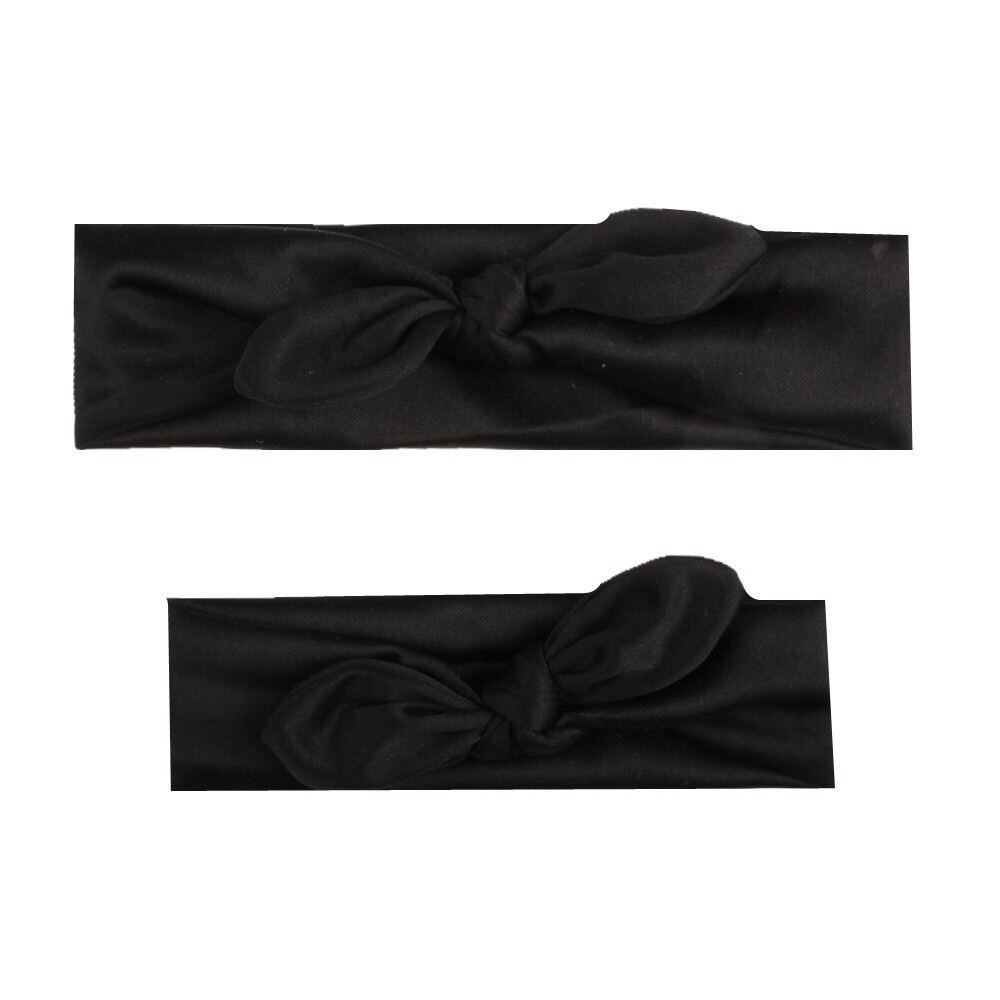 Neue 2Pcs Mama Baby Mädchen Elastische Bogen Verknotet Turban Haarband Stirnband Headwear Feste Bowknot Stirnband: Black