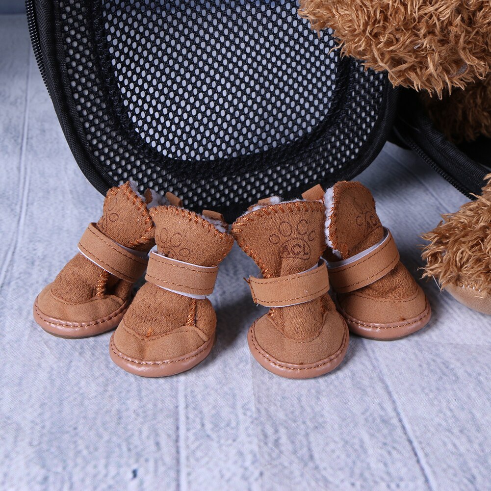 Solid Soft Lovely Puppy Shoes Thicken Warm Fleece Pet Shoes Snow Boots Adjustable Strap Pet Socks Pet Accessories
