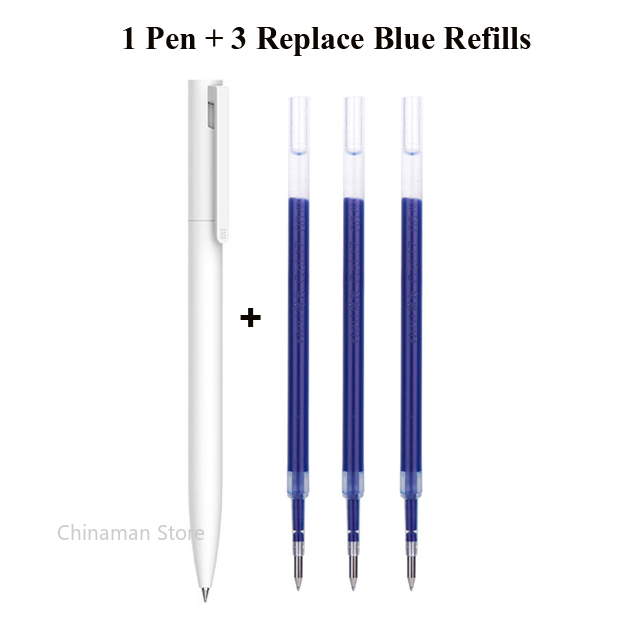 Original Xiaomi Mi Gel Pen 0.5mm Black Refill No Cap Bullet Pen Smooth Switzerland MIKRON Nib Japanese Ink OEM Blue Refills: 1pen 3blue refills