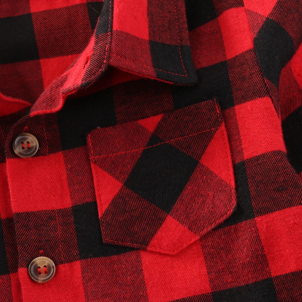 Röd skjorta för baby pojkar bomullströja barn långärmad röd rutig blus baby pojkar pocket tops skjorta ned krage