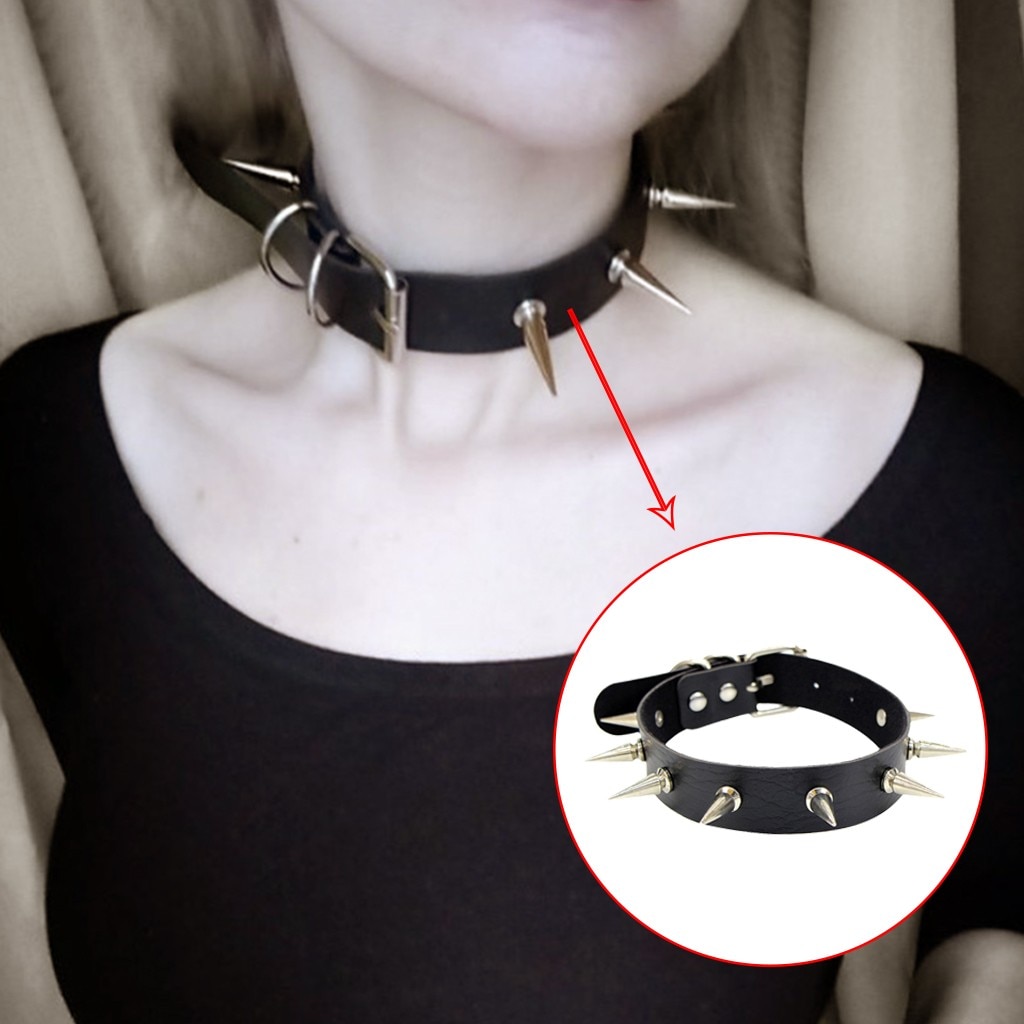 Gótico punky gargantilla Collar con picos remaches mujeres hombres tachonado Choker Collar plata Collar gótico joyería
