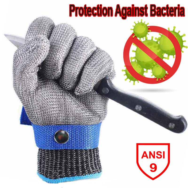 Guantes de malla de carnicero de para proteger contra bacterias, guantes de acero inoxidable 100% para proteger la carne, guantes de hilo antibacteriano: L