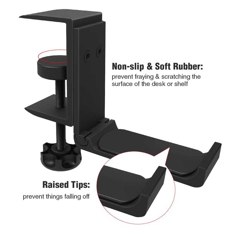 Universal headset hängare hörlurs krokhållare skrivbord monter stativ aluminiumlegering med vikbar klämman stöder horisontell vertikal