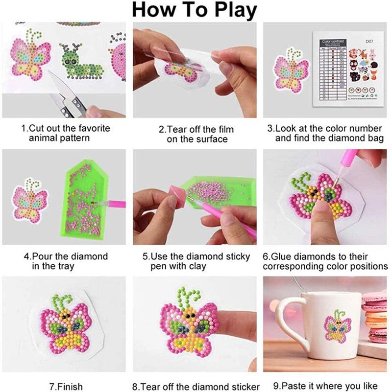 Diamond Painting Stickers Kids 5D DIY Art Craft Guitar Suitcase Sticker Painting with Diamonds by Number for Children Decoration