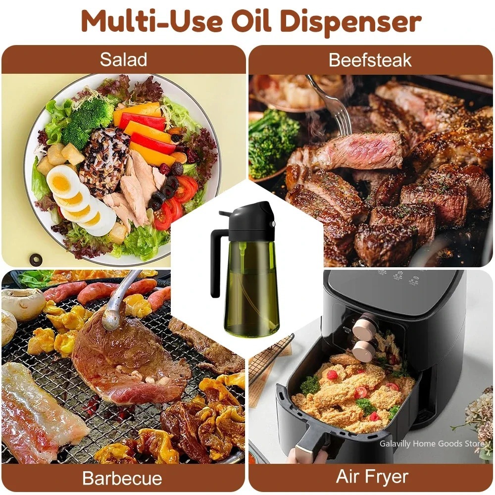 Pulverizador de aceite oscuro con bloqueo de luz de 16oz/470ML para cocinar, botella dispensadora de aceite de oliva 2 en 1 para cocina, botella de aceite de vidrio verde oscuro