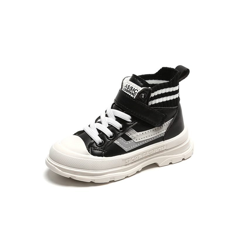 Meninos meninas estilo britânico martin botas 2022 outono crianças macio-sola botas de couro crianças botas curtas de volta à escola sapatos quentes: Preto / 21