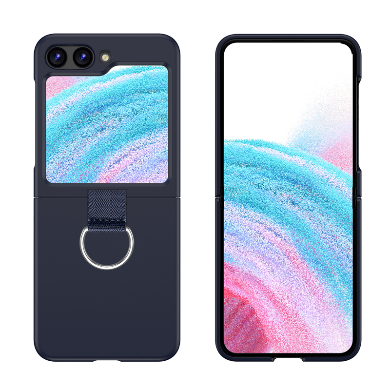 Funda de teléfono sencilla y plegable con hebilla y anillo para Samsung Galaxy Z Flip 3 4 5 5G, funda trasera de silicona suave a prueba de golpes: ABS / Azul oscuro
