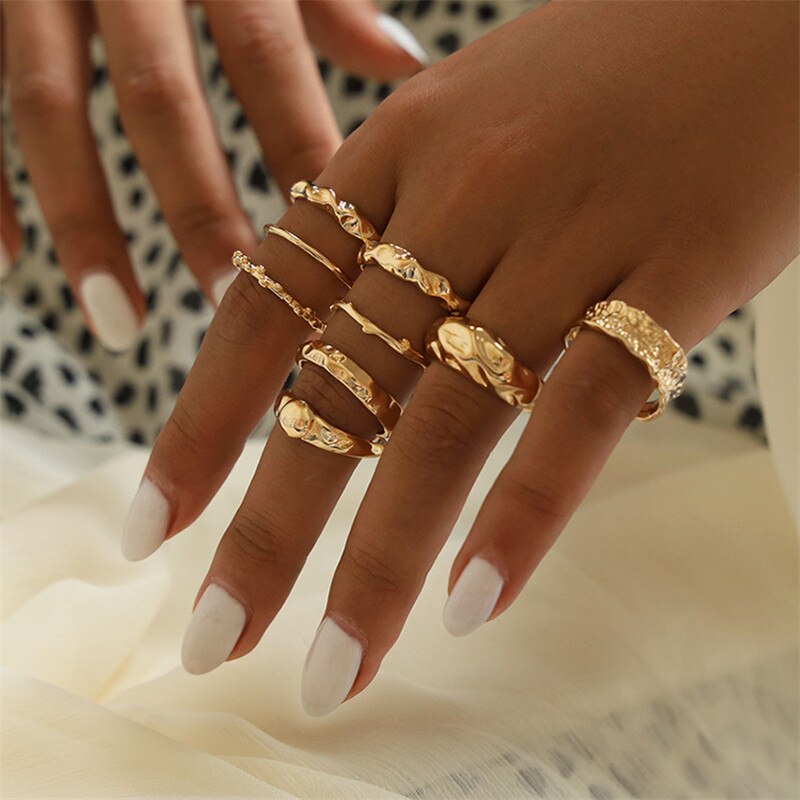 LETAPI Vintage Crystal Flower Ringen Voor Vrouwen Retro Geometrische Goud Kleur Knuckle Ring Set Statement Sieraden: 15878