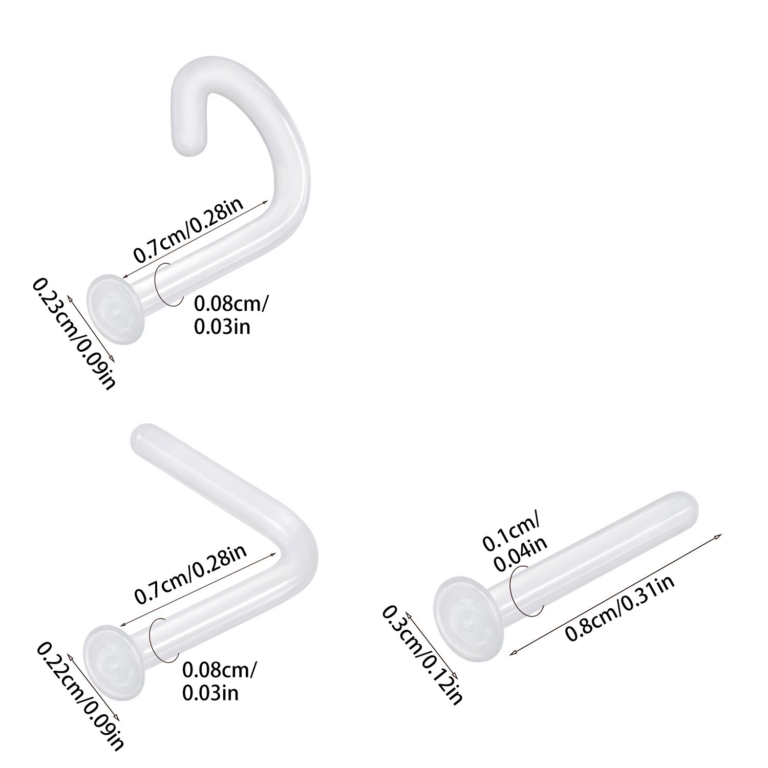 Transparenter Glas-Nasenring, Persönlichkeit, L-förmig, S-förmig, gebogener stechen, unsichtbarer Nasenring, antiallergischer Körperpiercing-Schmuck