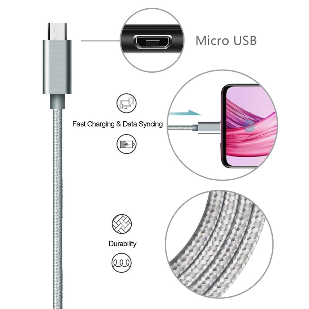 Senhomtog Micro Usb-kabel Snelle Opladen Nylon Gevlochten Charger Data Mobiele Kabel Usb Koord Voor Android