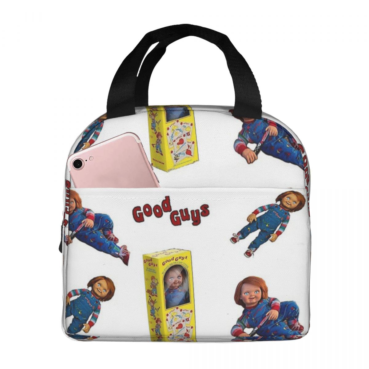 He Wants You For A Best Friend Chucky Lunch Bags Horror Portable Insulated Cooler Child's Play Thermal Picnic Work Lunch Box: Blue