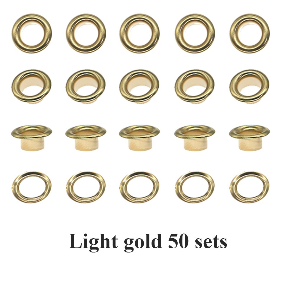 Special offer 50/100sets/pack(Outer diameter)9.5mm(internal )5mm price silver eyelets for bags: Light gold 50 sets