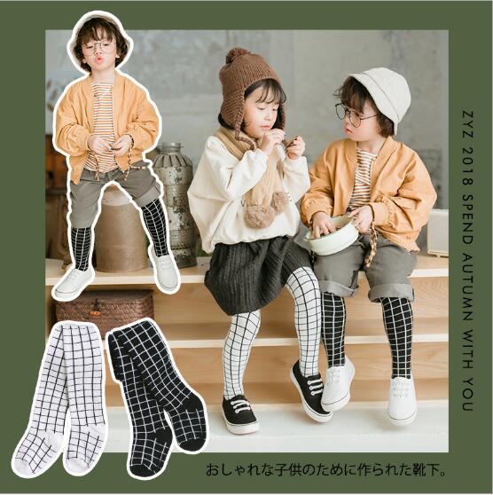 Herfst Winter Kind Leggings Zwart En Wit Plaid Jongens Meisjes Kids Baby Panty