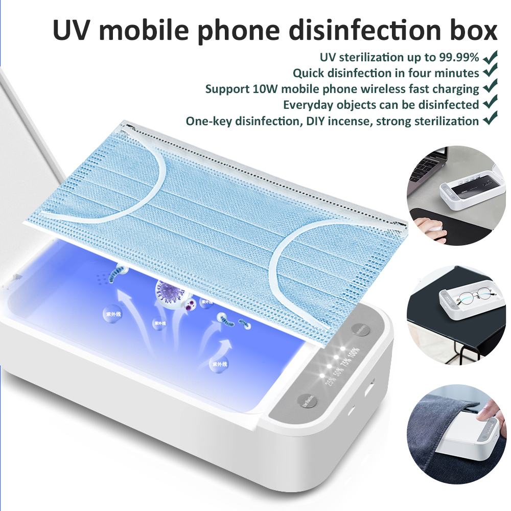 UV Light Sterilizer Box Phone Cleaner Personal Mask Sanitizer With Phone Wireless Charger For Jewelry Sterilization Disinfection