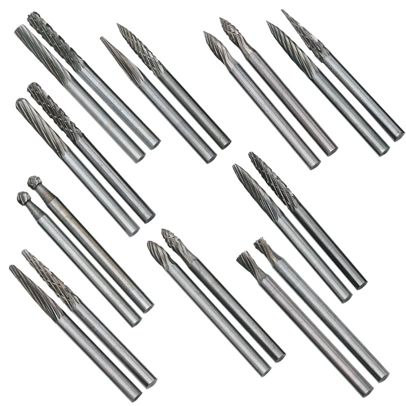 Jigong 20 st 3.0mm 1/8 "skaft volframkarbid fräs roterande burr kostym reamer verktyg skärsats för dremel
