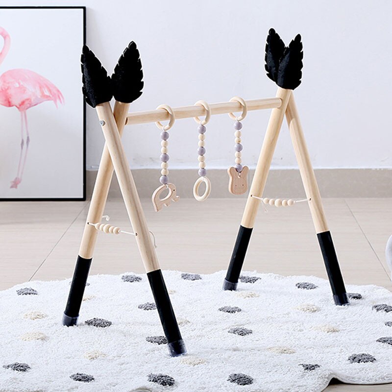 Juego de gimnasio de estilo nórdico para bebé, juguete sensorial con anilla, marco de madera, estante de ropa para habitación infantil, , decoración para habitación infantil, 1 Juego