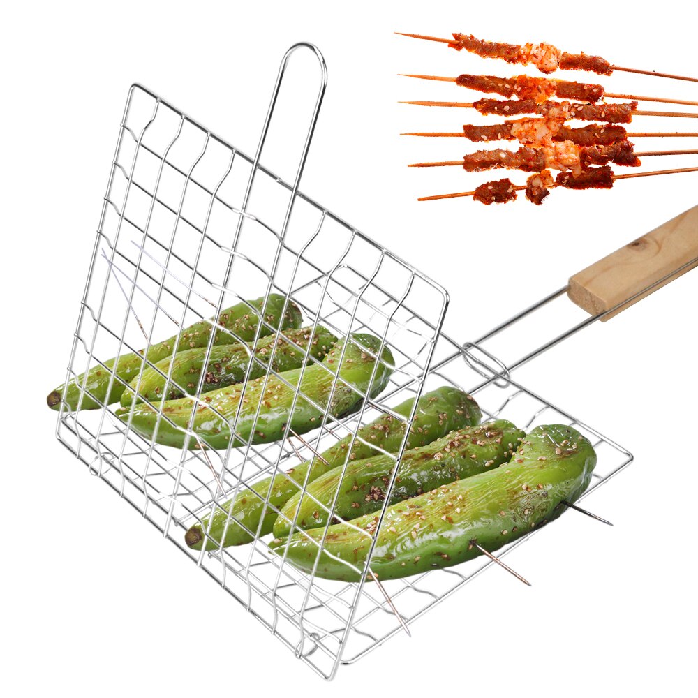 Parrilla reutilizable de malla para asar carne, soporte de Clip de pescado, cesta de acero inoxidable, estera plegable para parrilla de barbacoa