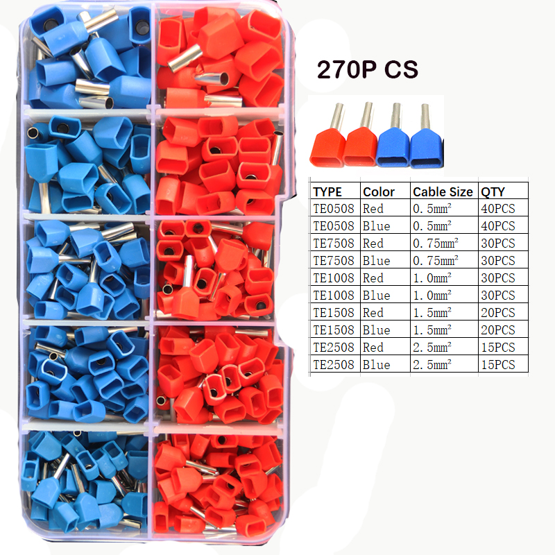 720/300/765/270pcs Wire Ferrule Connectors Kit Wire Copper Crimp Connector Twin Insulated Ferrule Pin Cord End Terminal: 270pcs kit