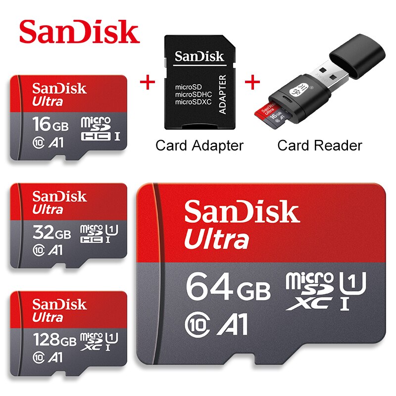 Sandisk Ultra microSD 16GB 32GB 64GB 128GB Class10 Memory Card Card SD/TF Flash Card + adapter + card reader Standard