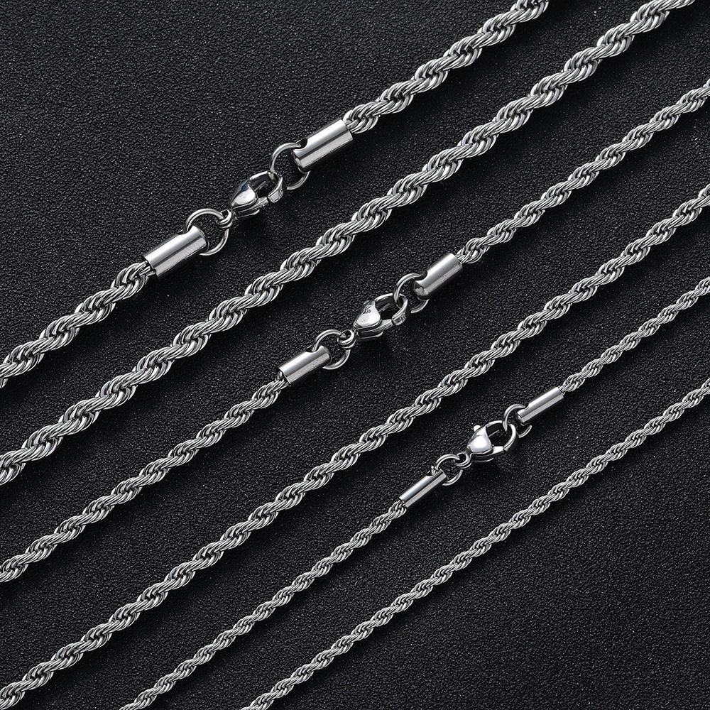 2,5 mm/3 mm/4 mm/5 mm/6 mm Cadena de cuerda trenzada de acero inoxidable Collar de color plateado para hombres y mujeres