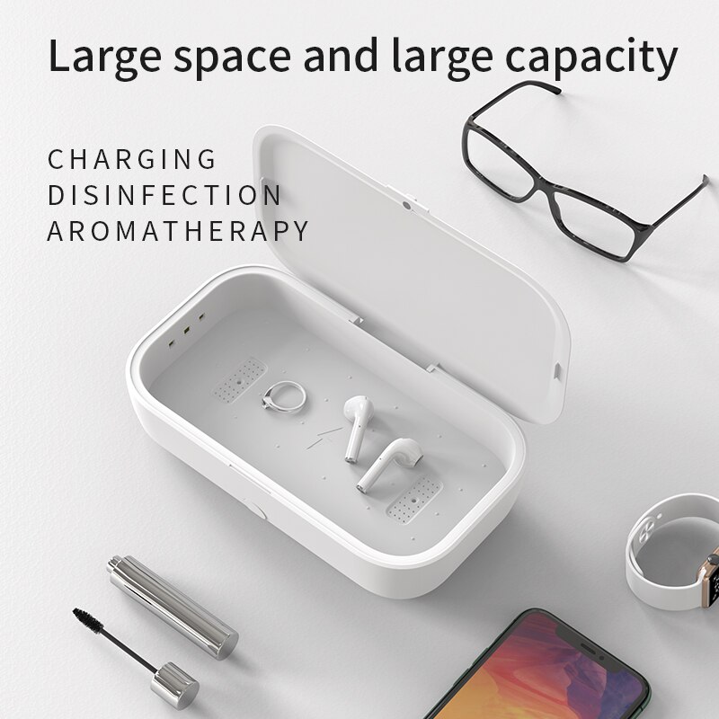 Phone Sterilizer UV Light Disinfection Box with Wireless Charge Anti Bacteria Ultraviolet Ray Disinfection Box for Phone Jewelry