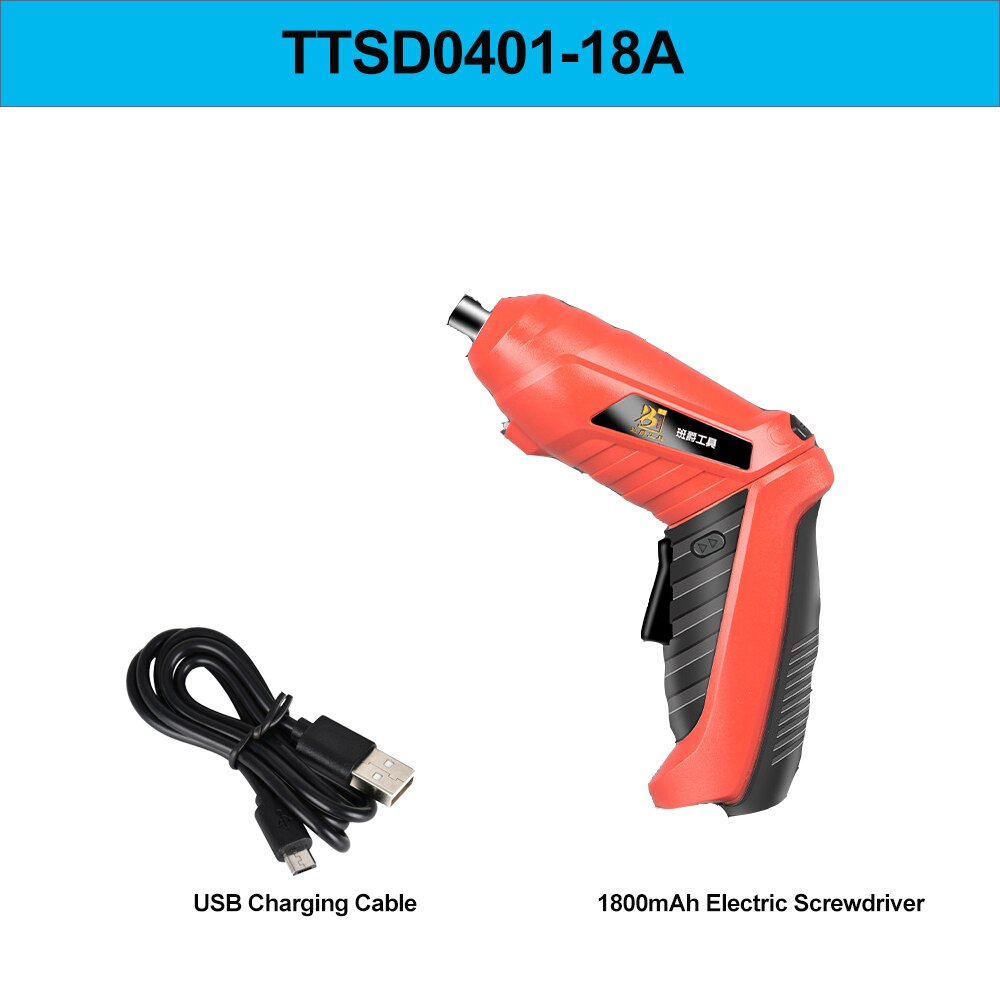 4V Mini Electrical 1/4 inch Lithium Screwdriver Set Smart Cordless USB Rechargeable Handle Electric Power Tool: TTSD0401-18A
