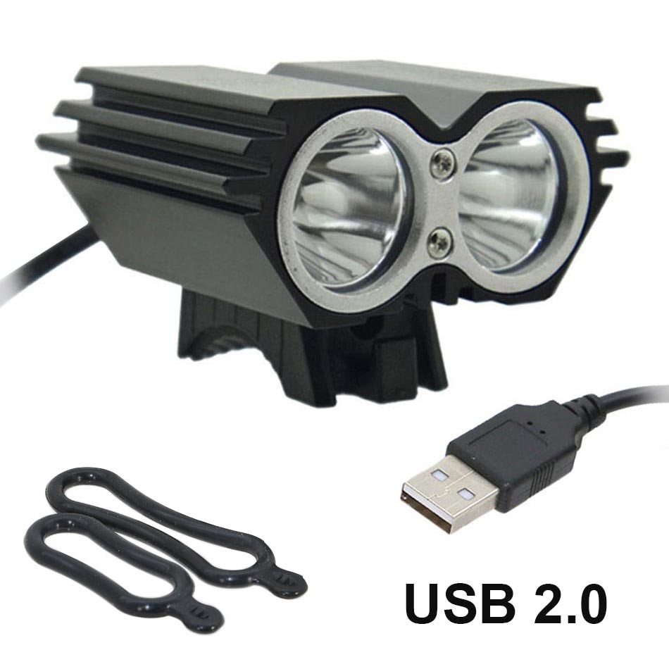 USB Fiets Licht Solarstorm Fietsen lamp 2 X T6 LED 5000 Lumen Fiets Licht koplamp + O ring (zonder acculader)