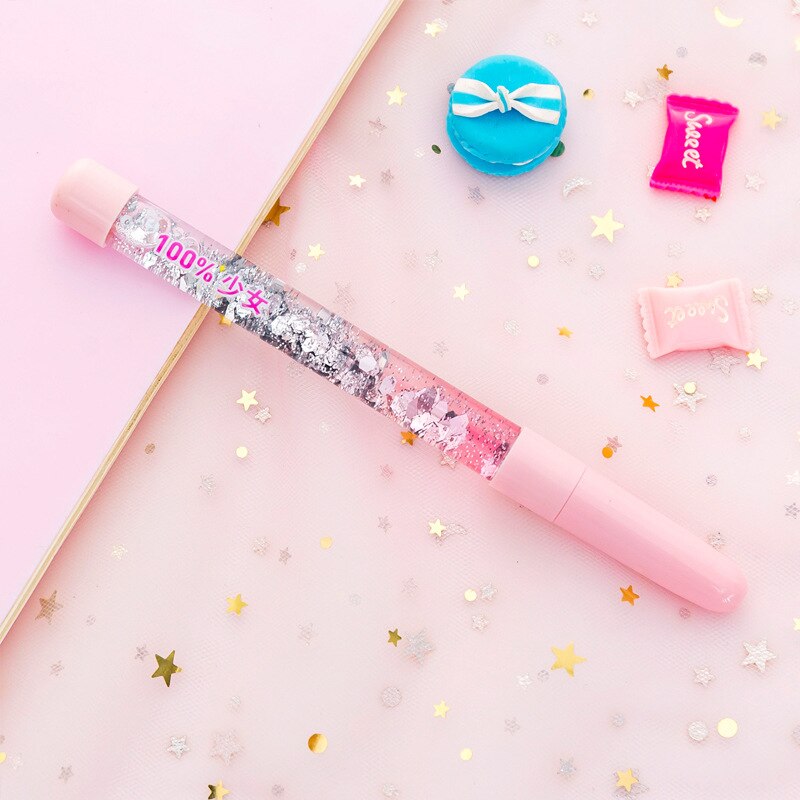 South Korea Beautiful girl Quicksand pen 0.5mm Kids Japanese Gel Pens Kawaii School Supplies Stationary: B