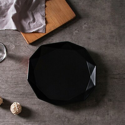 Geometric Ceramic Dinner Plates Hexagonal Dishes and Plates Sets Fruit Food Bowl Home Decorative Dinner Set Blue White Black: Black Plate