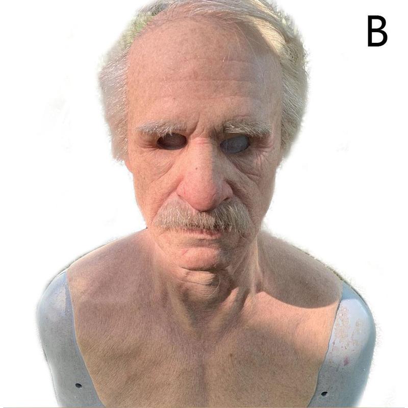 Old Man Scary Mask Cosplay Scary Full Head Latex Mask Halloween Funny Realistic Latex Old Man Mask: B
