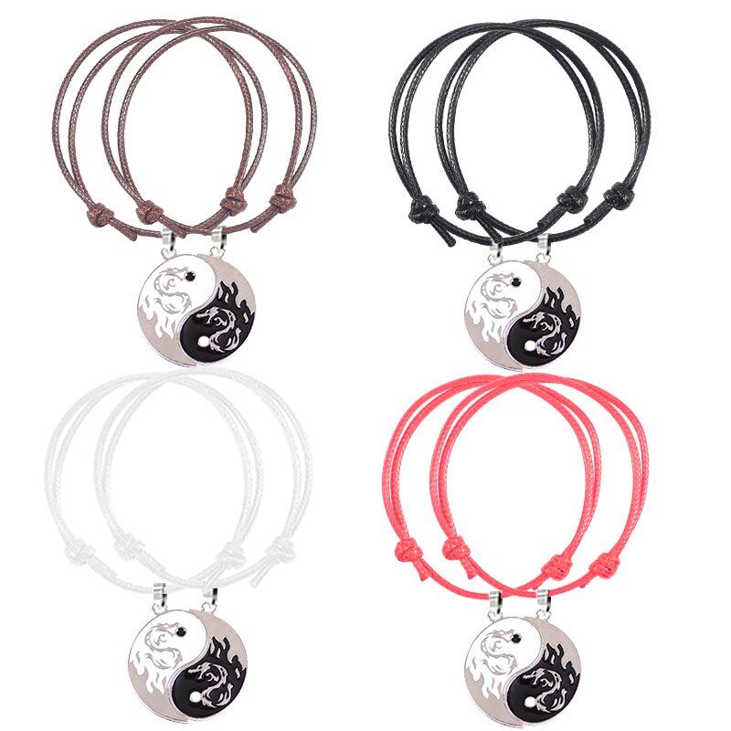Bracelet tressé en cuir chinois, corde, Style ethnique, pendentif Tai Chi pour Couple, meilleur ami, bijoux d'amitié