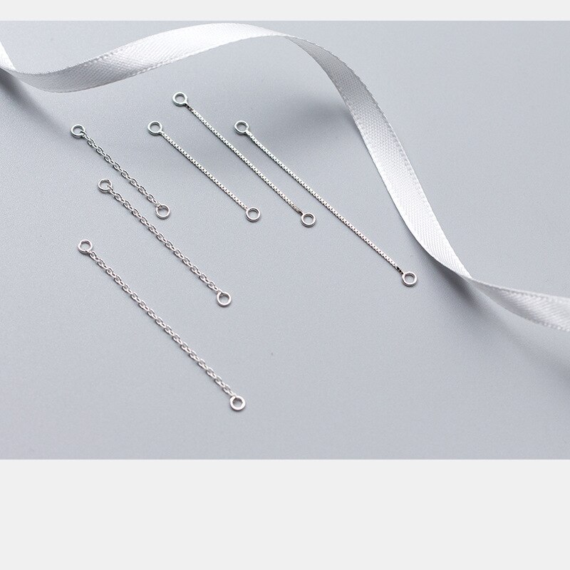 Lote de 2 unidades de pendientes de plata de ley 100% con conector de sedal, cadenas de 3cm, 4cm y 5cm de longitud, joyería DIY