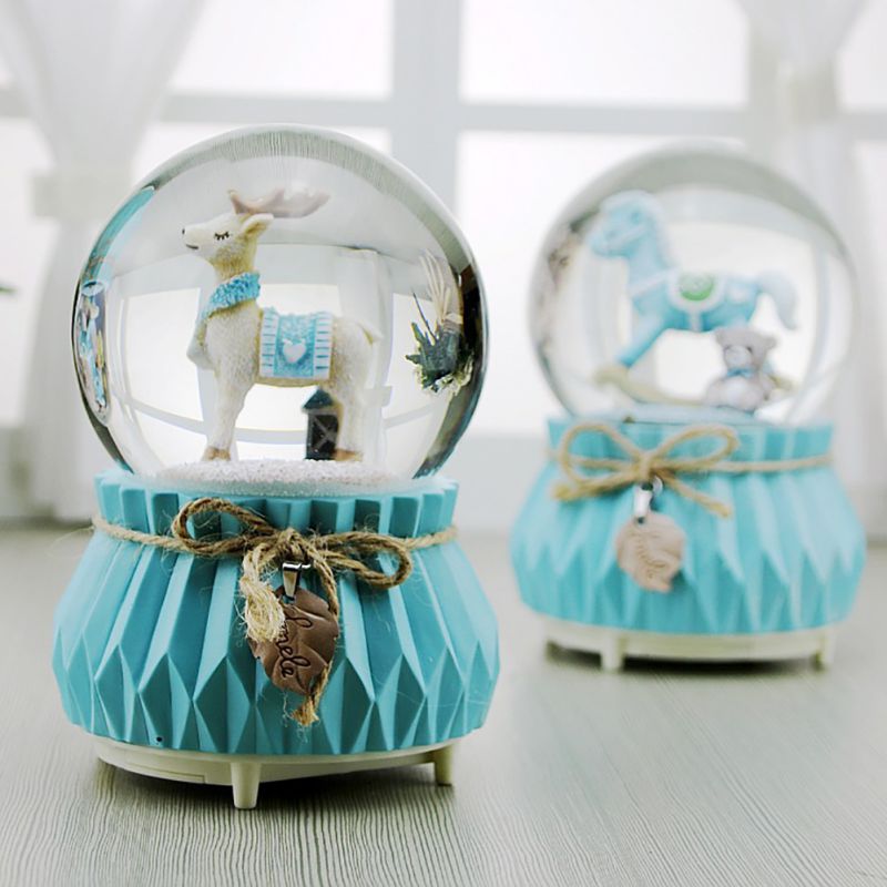 Muziek Doos Houten Paard Elanden Sneeuw Licht Lichtgevende Kristallen Bol Muziek Dozen Home Decor Ornament Voor Kids