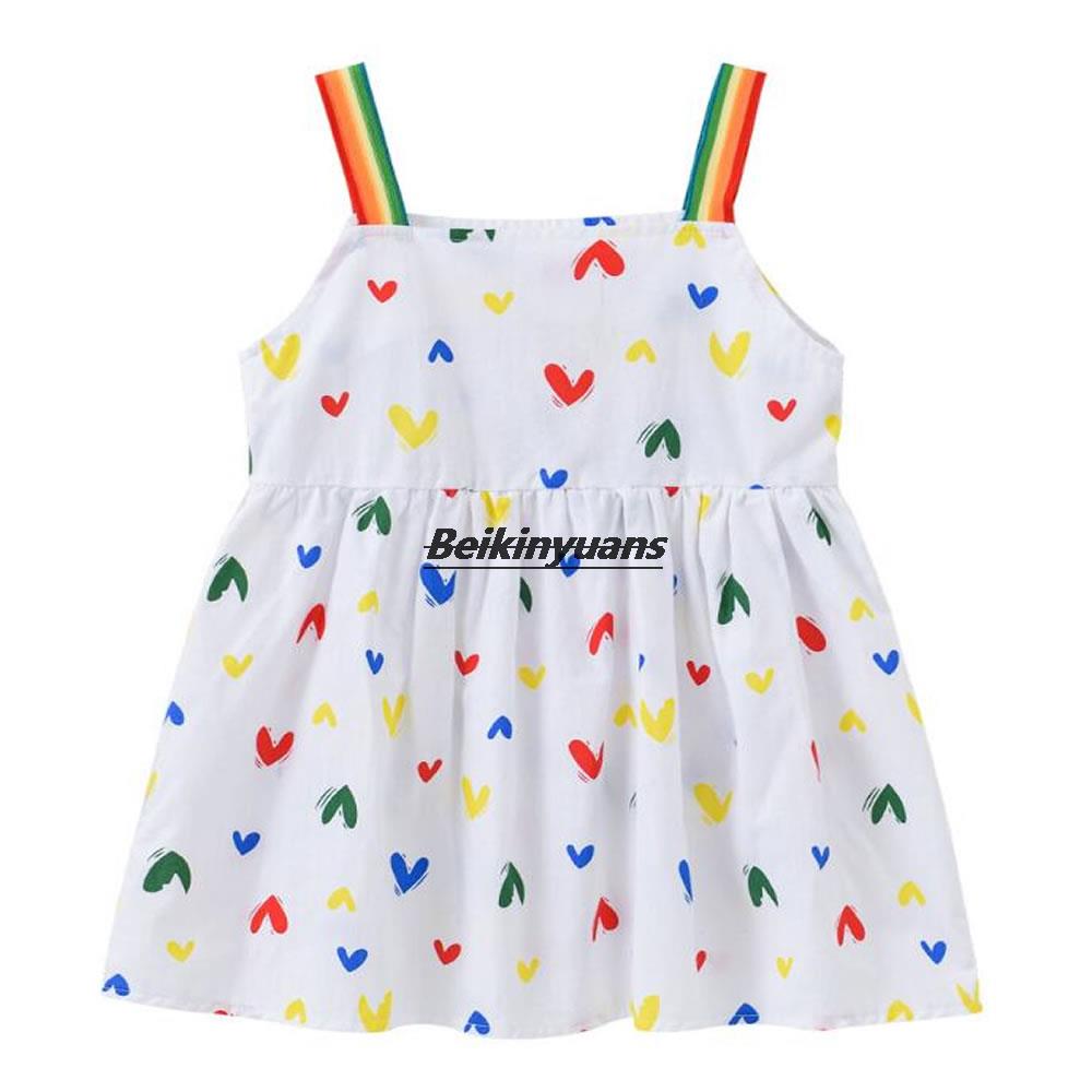 New girls&#39; dresses, new girls&#39; cute rainbow shoulder straps, suspenders, children&#39;s love princess dresses in summer