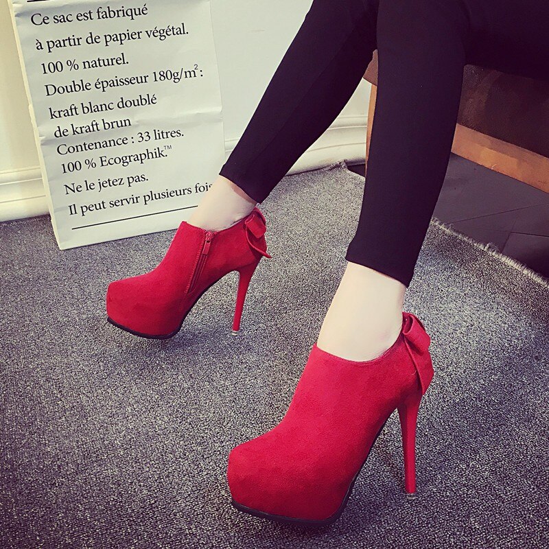 Winter Neue Stilett Fersen Stiefeletten für Frauen Flach Runde Kappe Mikrofaser sexy Hochzeit Schuhe rot Schuhe Frau Okzident