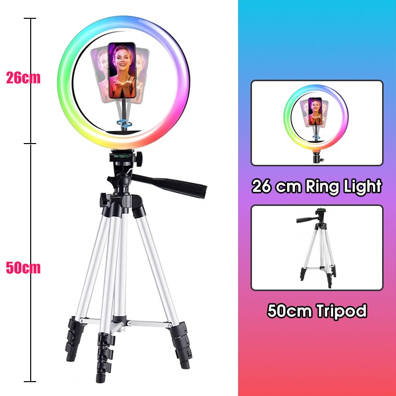 10 Inch RGB LED Ring Light - Dimmable Camera Lamp with Tripod Stand for Photo Video Studio: Dark Gray
