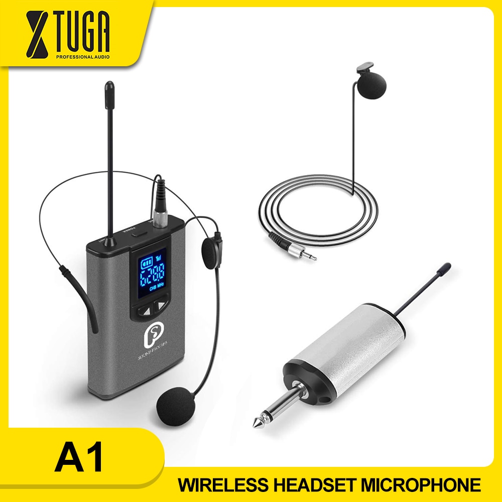 SP UHF Draadloos Systeem met Headset Microfoon/Lavalier Revers Microfoons & Bodypack Zenders en Een Mini Oplaadbare Receiver1/ 4 "output
